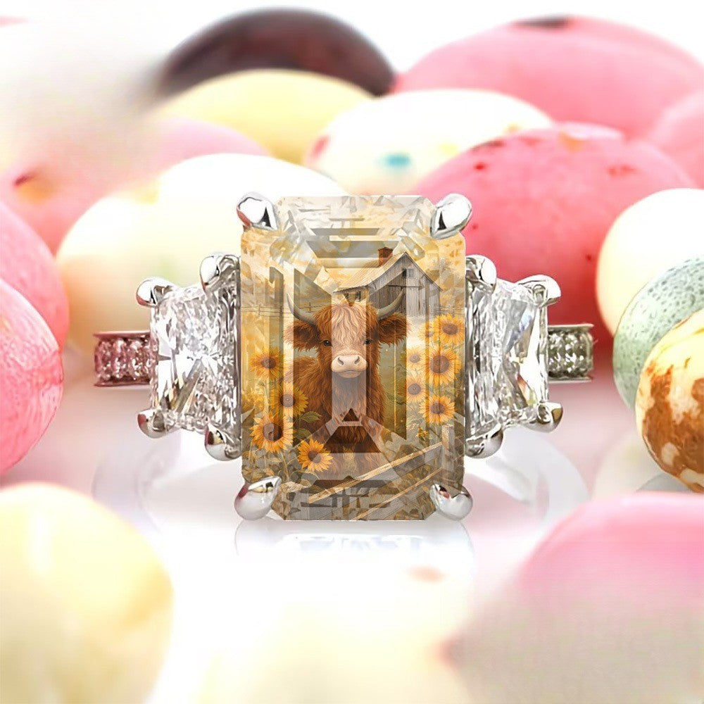 Highland Cow & Sunflower Ring