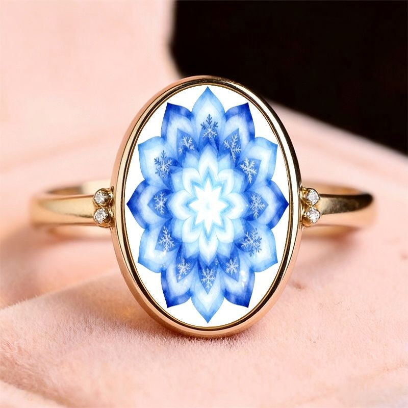 Blue Snowflake Mandala Ring