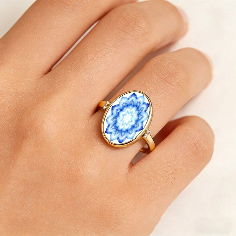 Blue Snowflake Mandala Ring