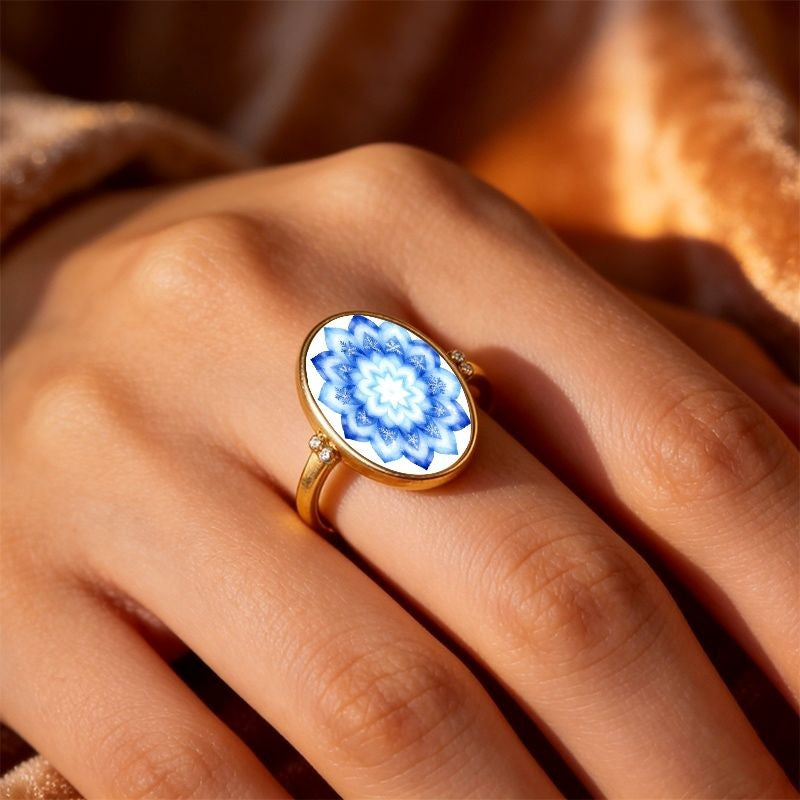 Blue Snowflake Mandala Ring