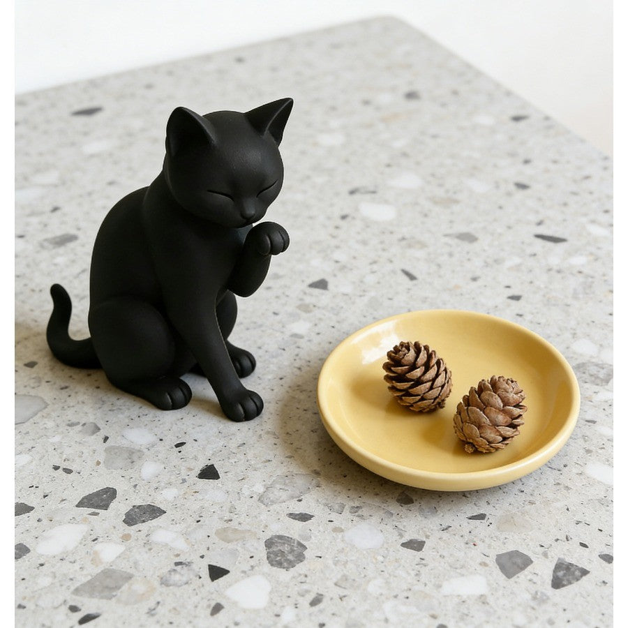 Grooming Black Cat Figurine