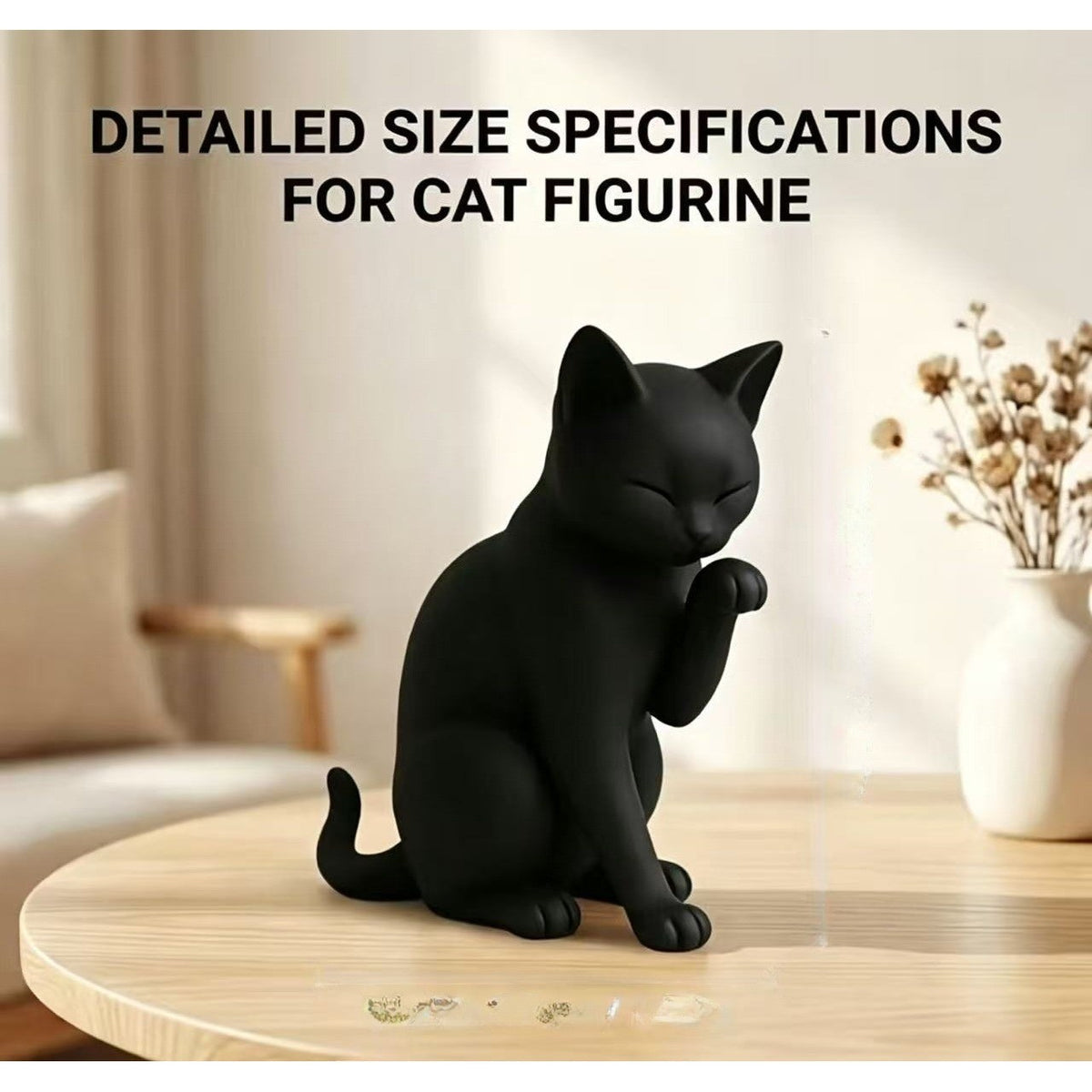 Grooming Black Cat Figurine