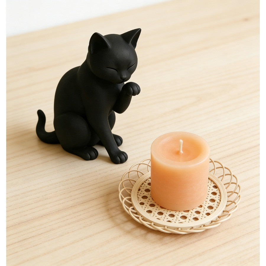 Grooming Black Cat Figurine