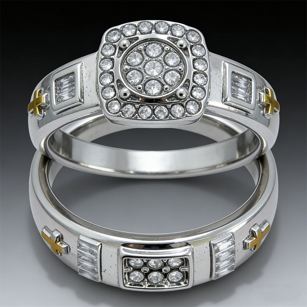 Two-Tone Cross Couple Band Ring