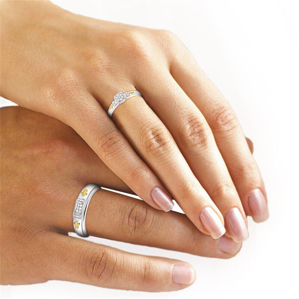 Two-Tone Cross Couple Band Ring