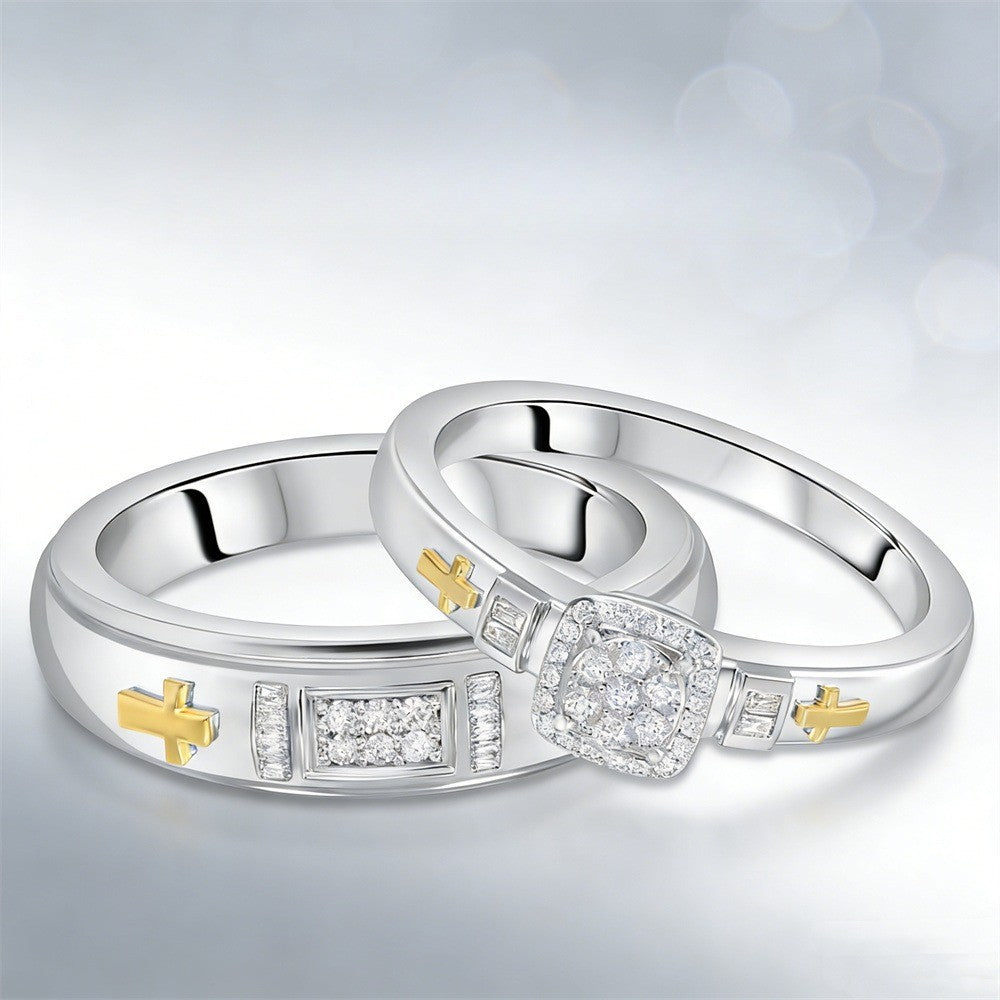 Two-Tone Cross Couple Band Ring