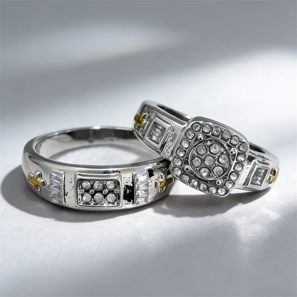 Two-Tone Cross Couple Band Ring