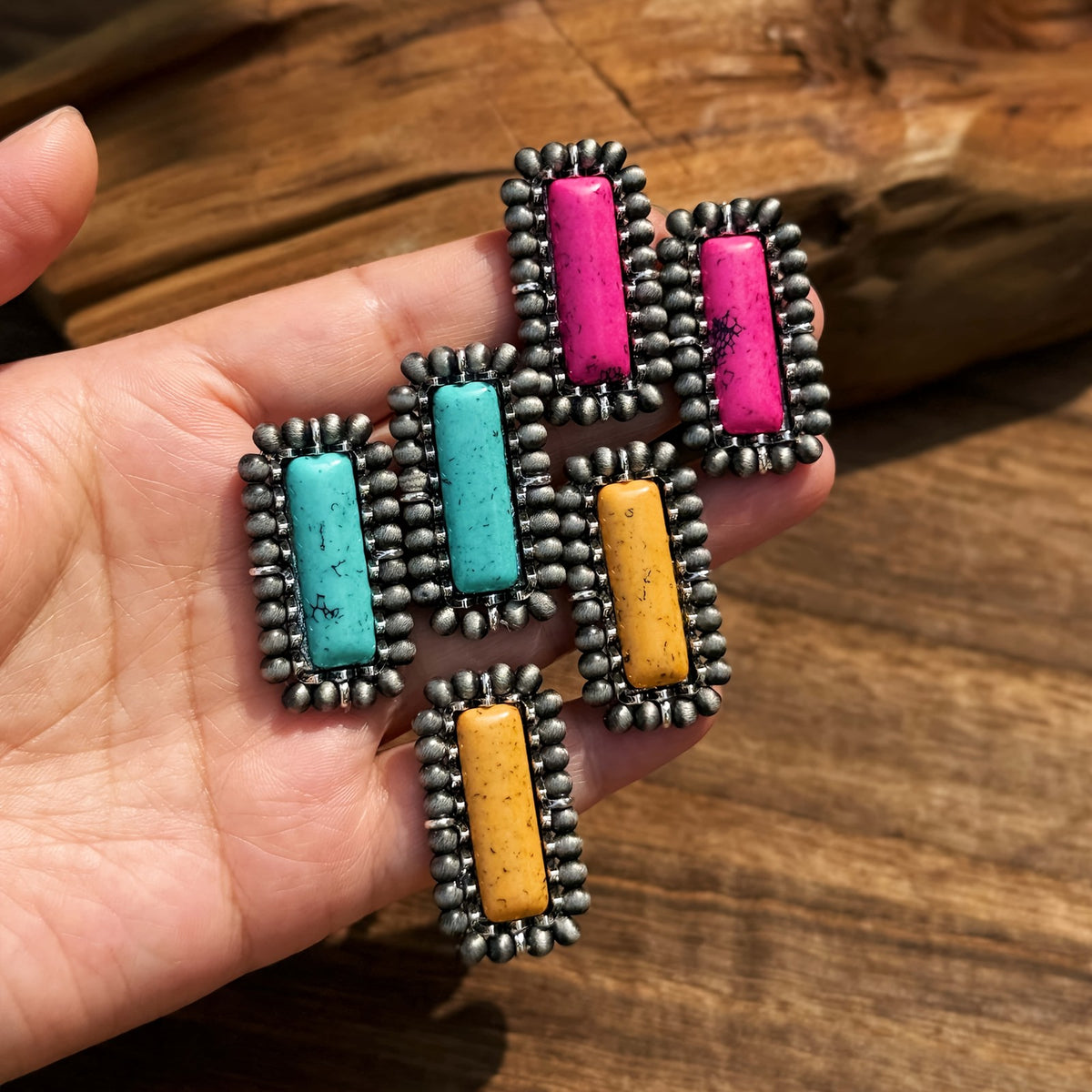 Turquoise Beaded Rectangle Earrings