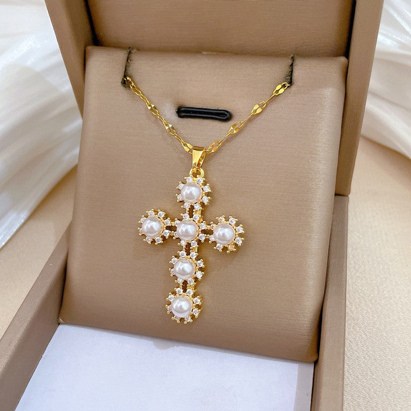 Zircon Floral Cross Necklace