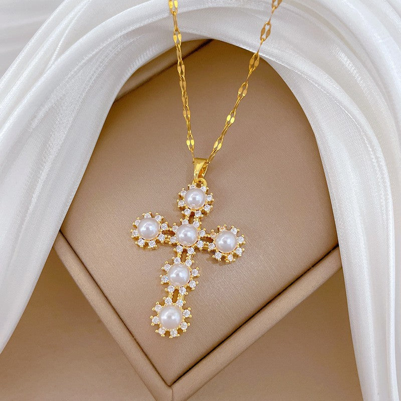 Zircon Floral Cross Necklace