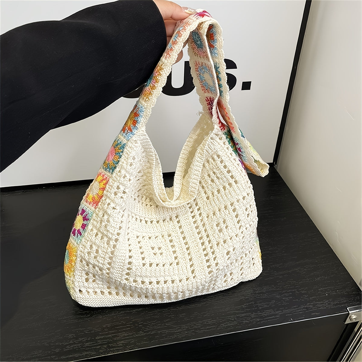 Colorful Granny Square Crochet Tote Bag