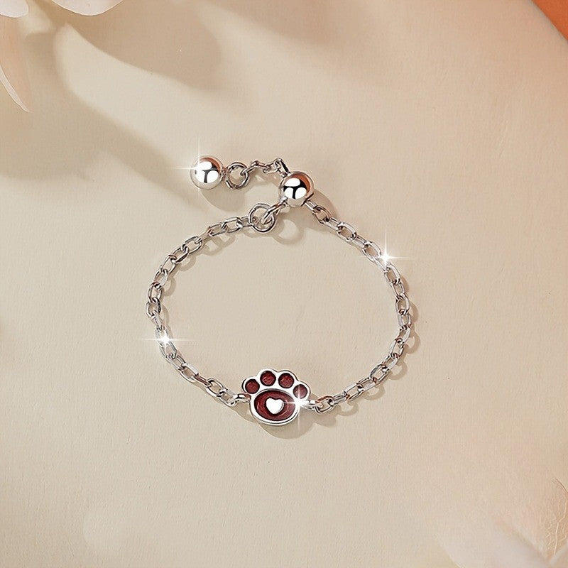 Red Paw Print Chain Ring
