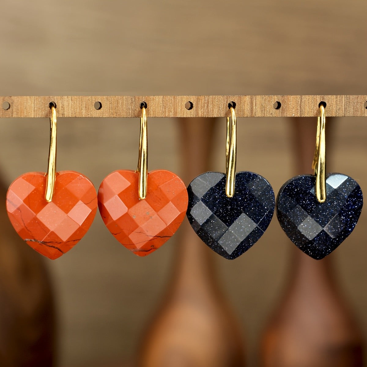 Faceted Green Heart Earrings