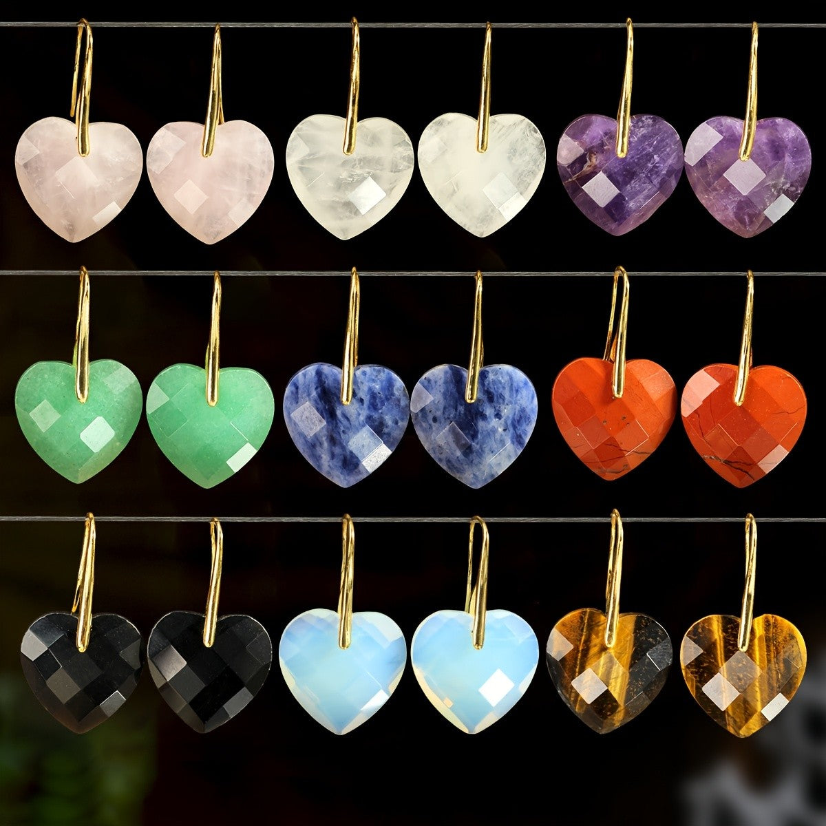 Faceted Green Heart Earrings