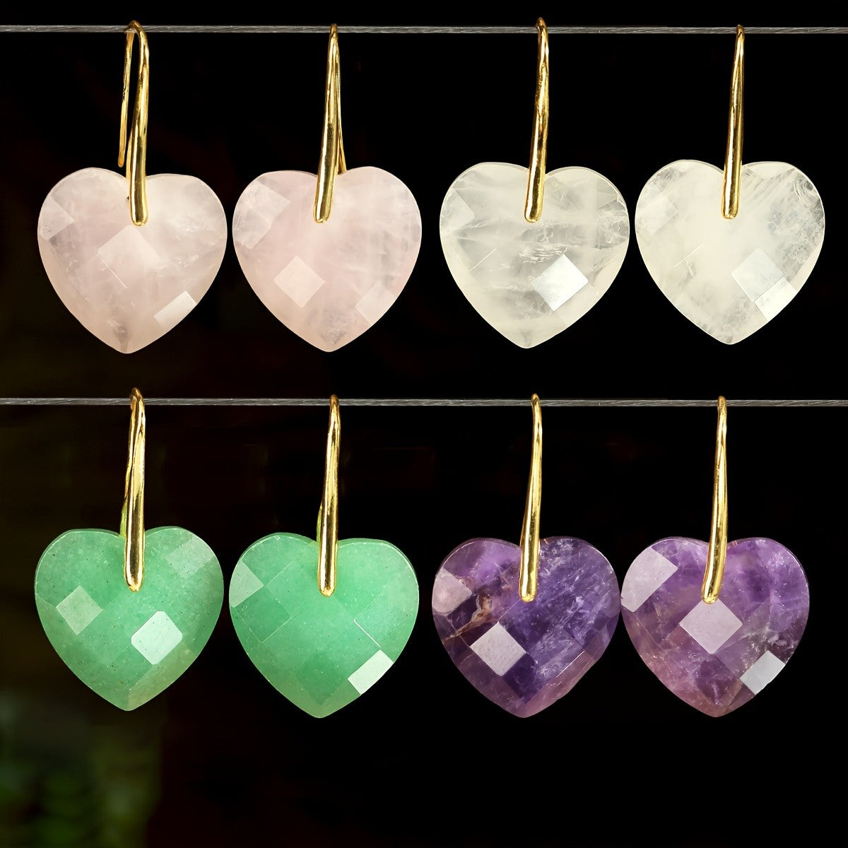 Faceted Green Heart Earrings