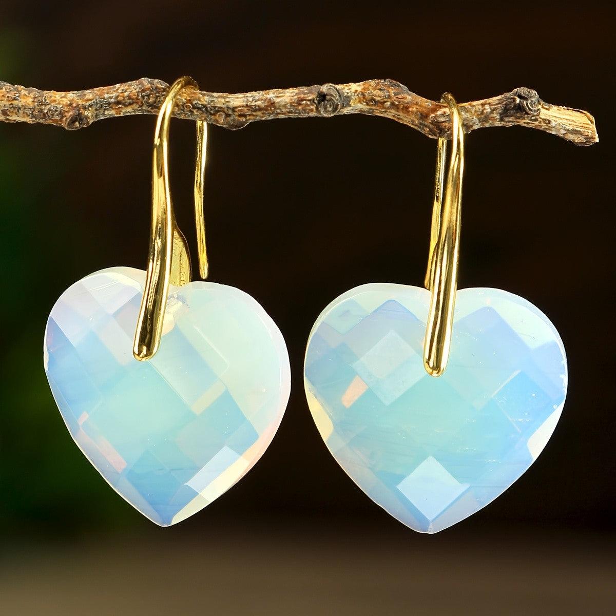 Faceted Green Heart Earrings