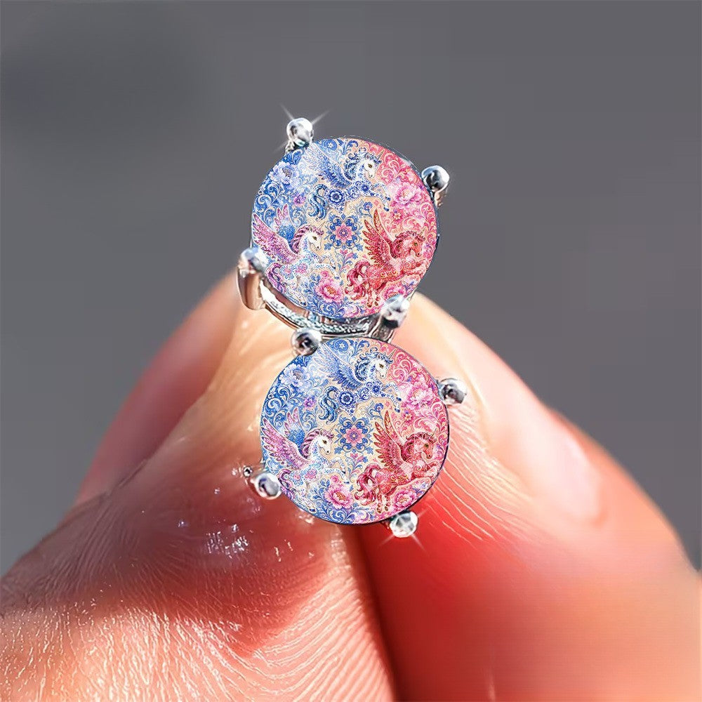 Colorful Phoenix Glass Stud Earrings