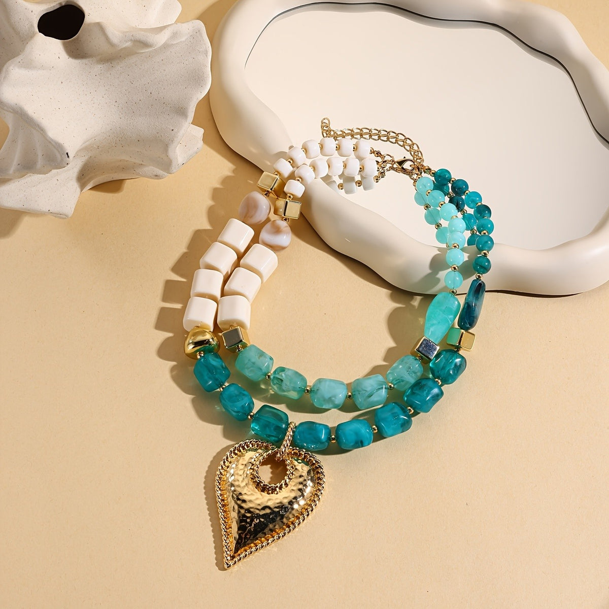 Green Resin Bead Heart Necklace