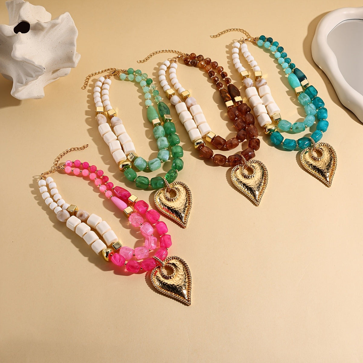 Green Resin Bead Heart Necklace