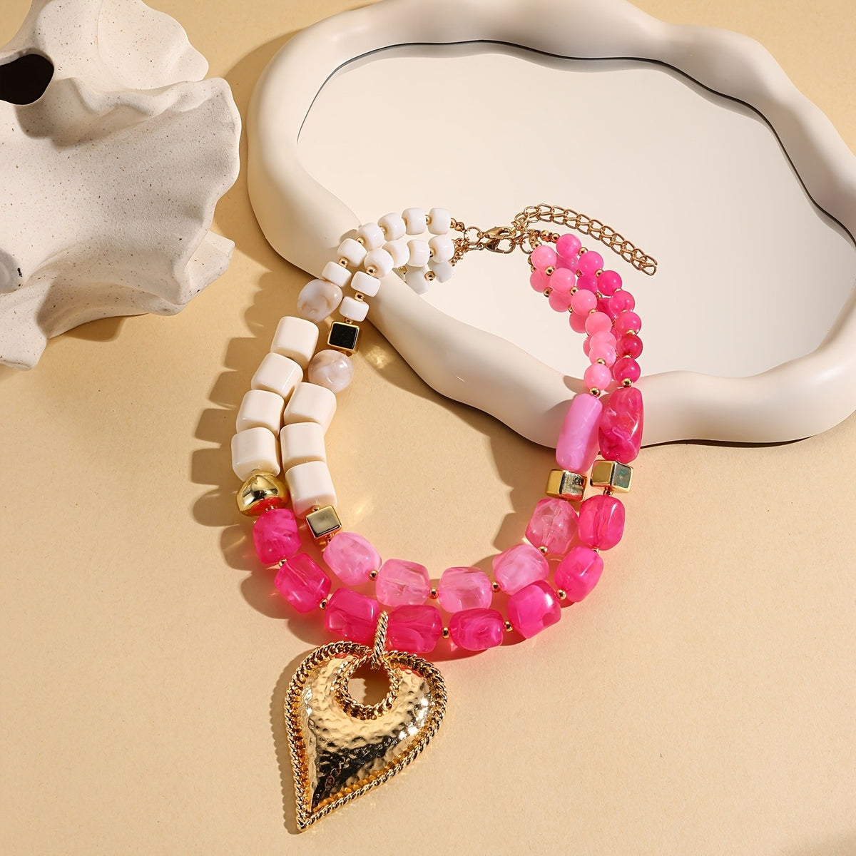 Green Resin Bead Heart Necklace