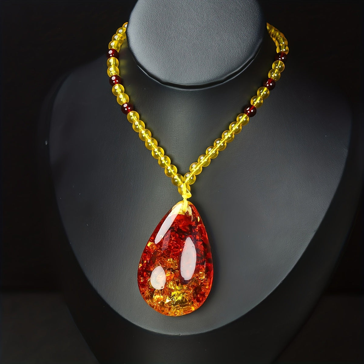 Amber Mosaic Teardrop Necklace