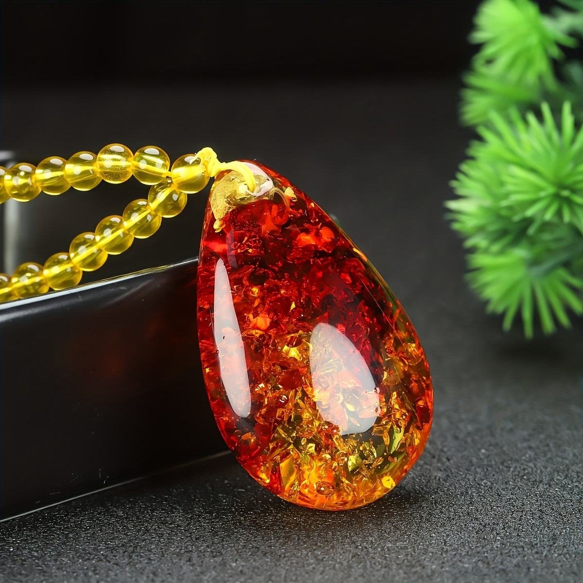Amber Mosaic Teardrop Necklace
