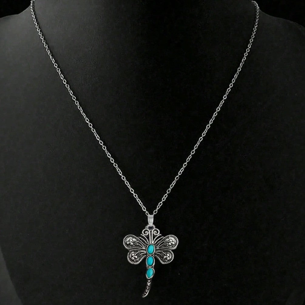 Turquoise Filigree Dragonfly Necklace