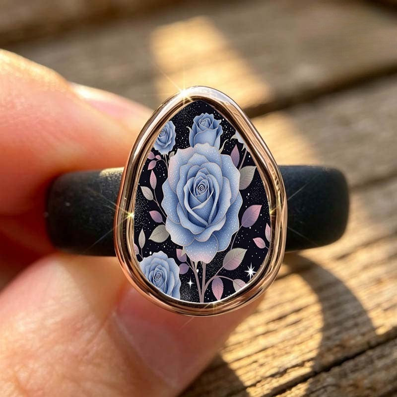 Blue Rose Starry Night Teardrop Ring
