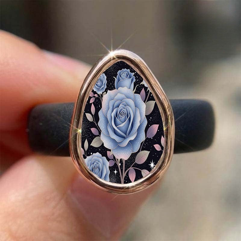 Blue Rose Starry Night Teardrop Ring