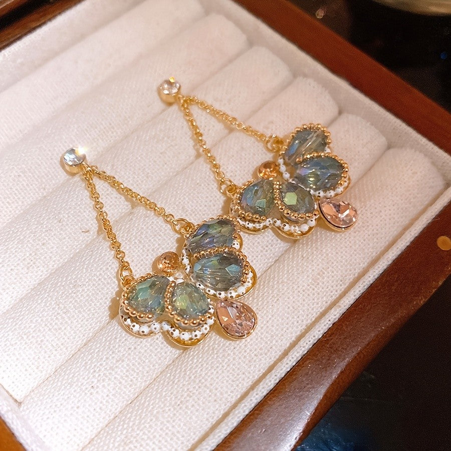 Iridescent Glass Butterfly Chain Earrings