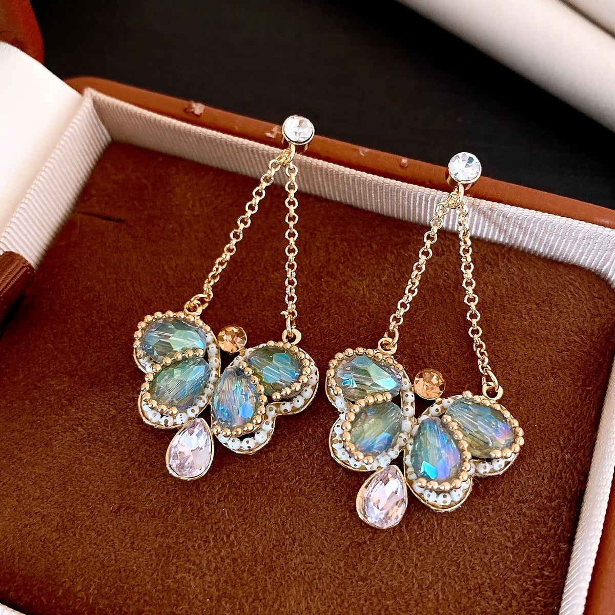 Iridescent Glass Butterfly Chain Earrings