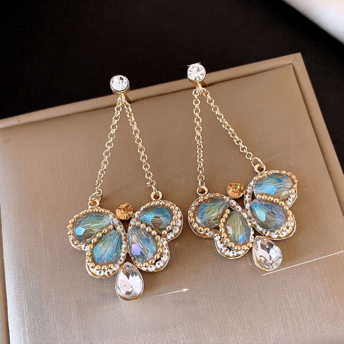 Iridescent Glass Butterfly Chain Earrings