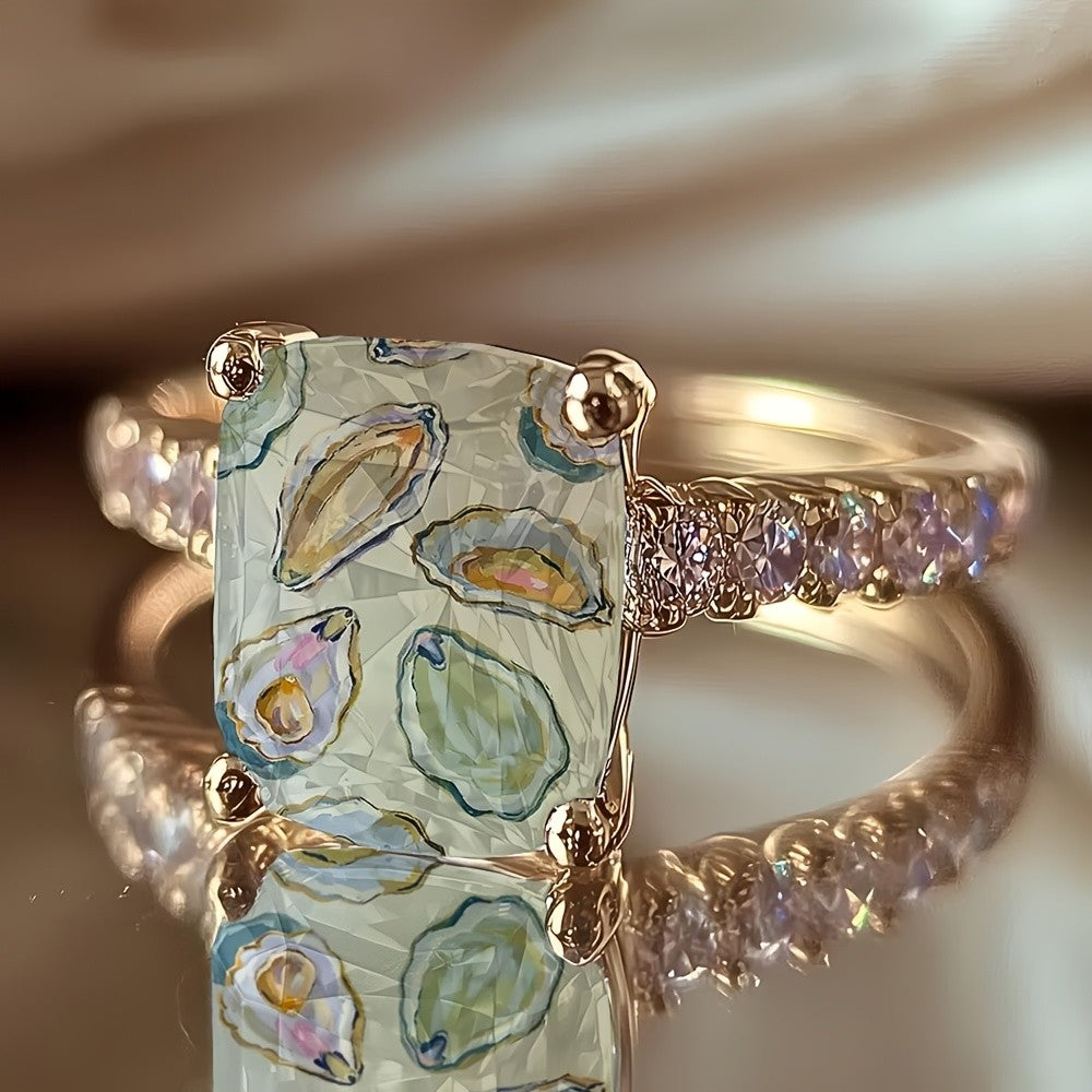 Oyster Mosaic Square Ring