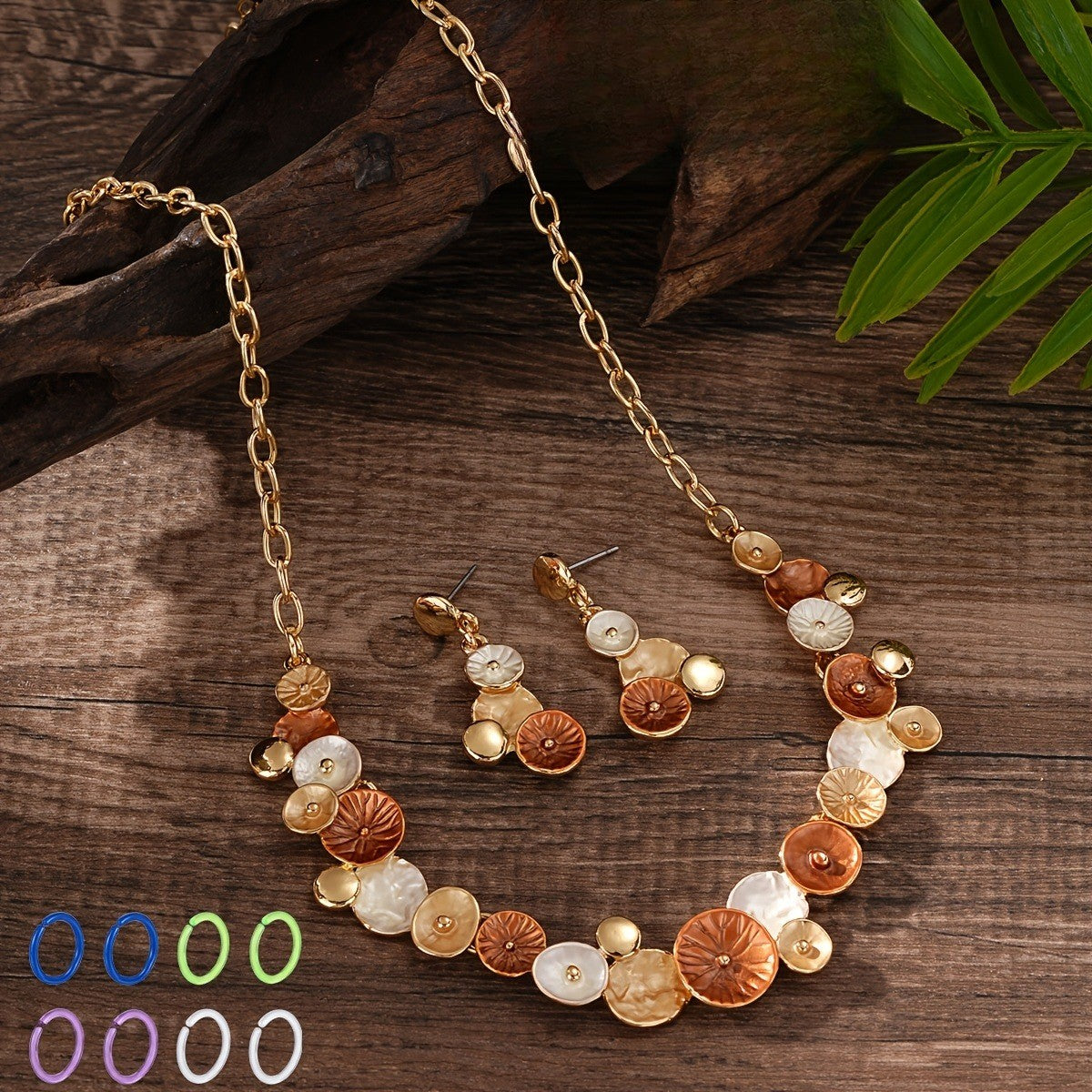 Blue Enamel Floral Jewelry Set