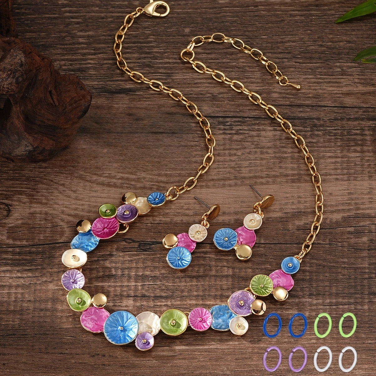 Blue Enamel Floral Jewelry Set