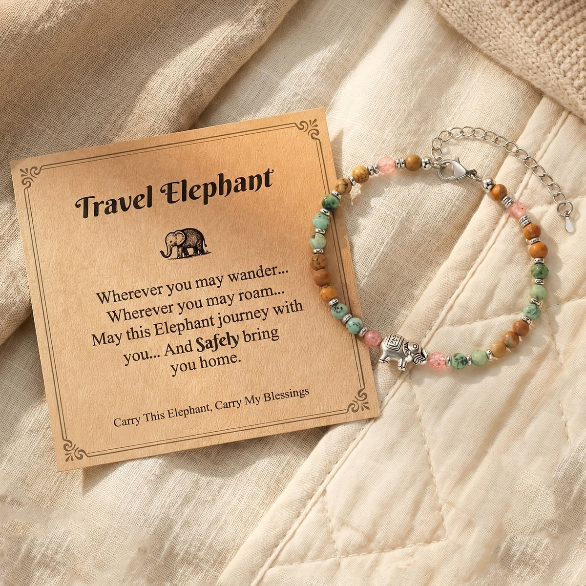 Elephant Charm Stone Bracelet