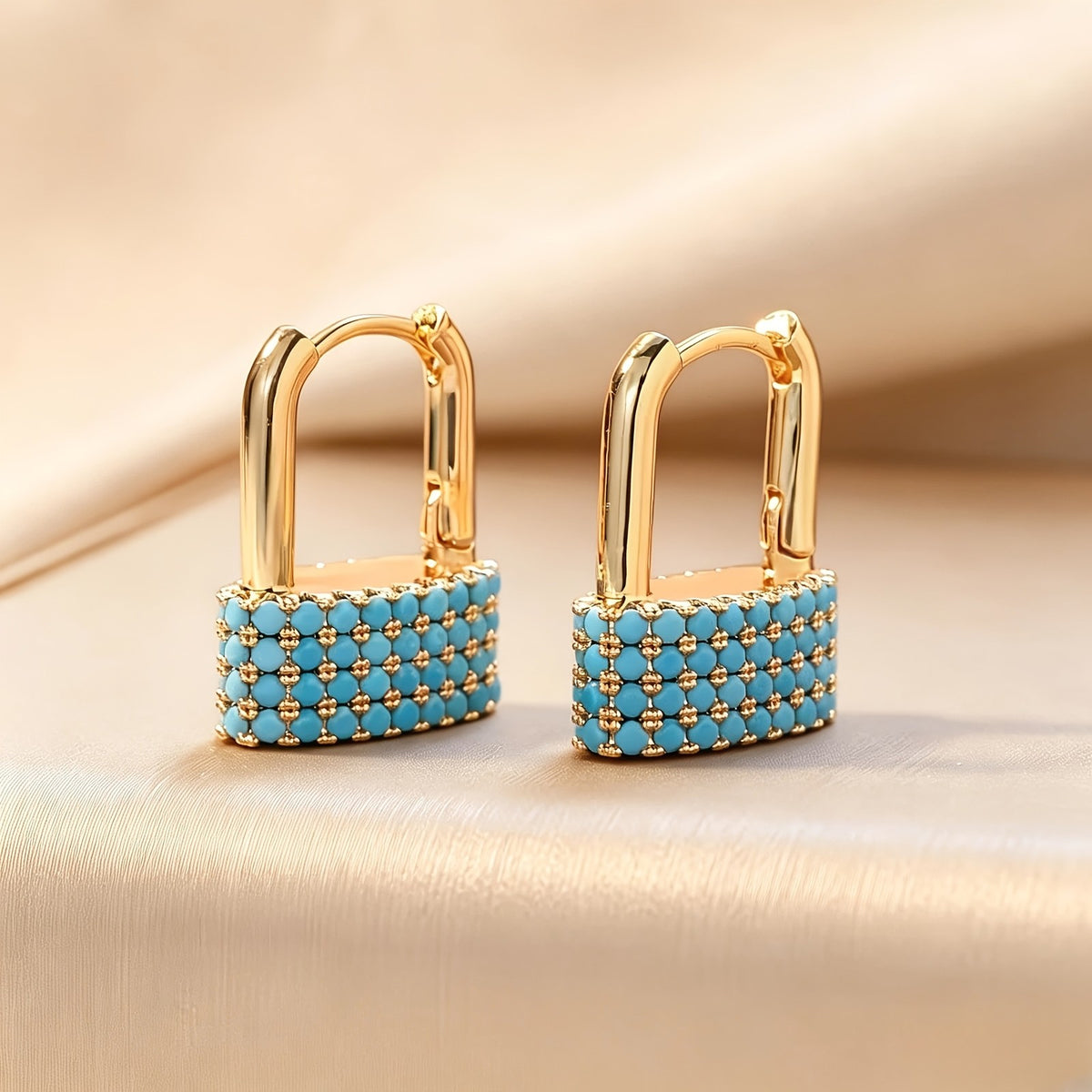 Blue Crystal Padlock Earrings