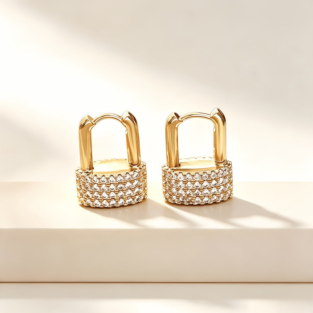 Blue Crystal Padlock Earrings