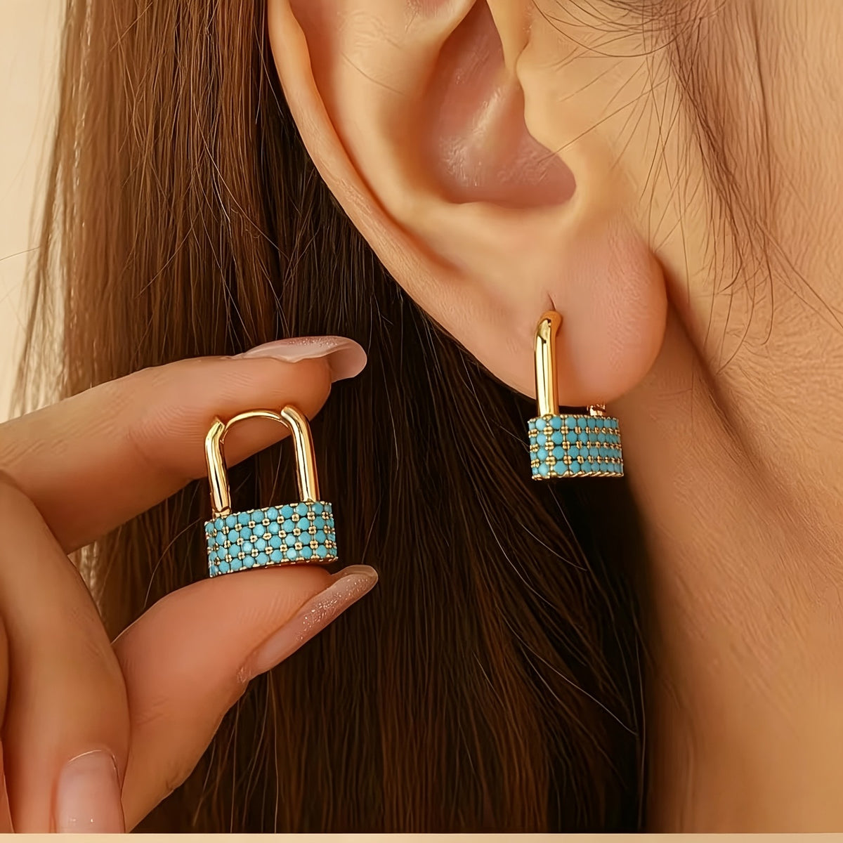 Blue Crystal Padlock Earrings