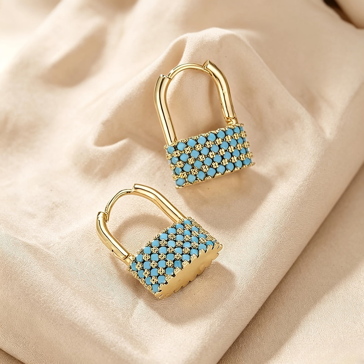 Blue Crystal Padlock Earrings