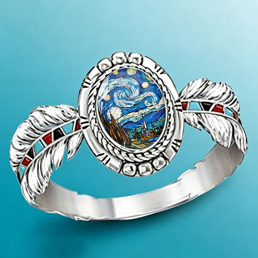 Swirling Sky Feather Ring