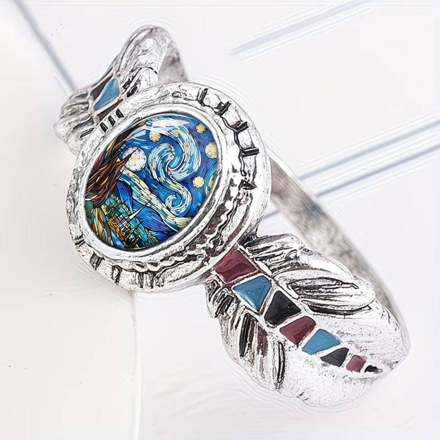 Swirling Sky Feather Ring