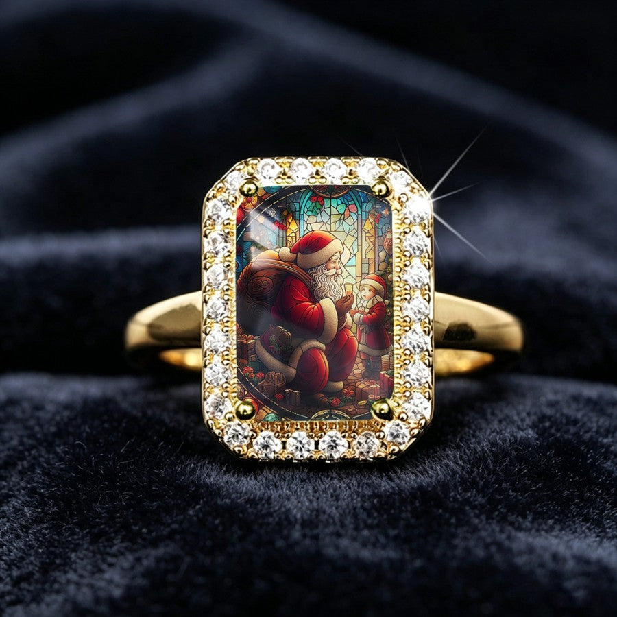 Santa Stained Glass Rectangular Ring