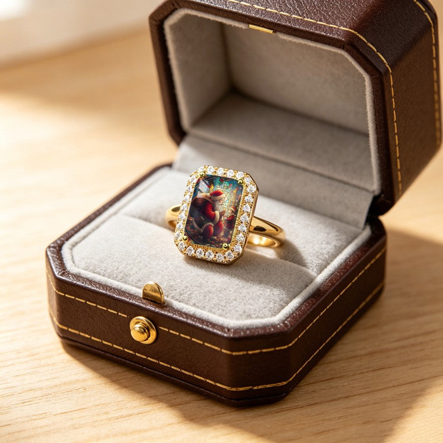 Santa Stained Glass Rectangular Ring