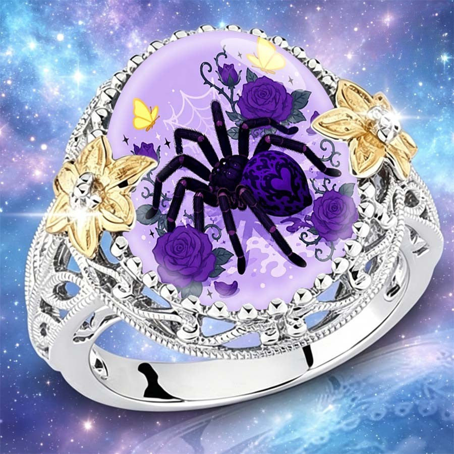 Purple Spider & Rose Statement Ring