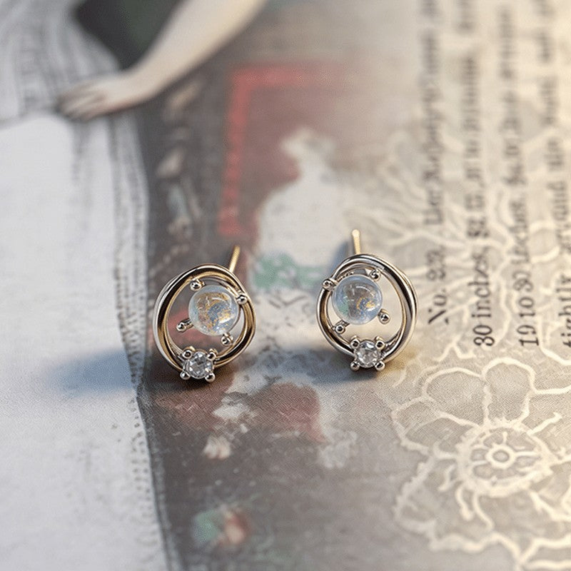 Blue Moonstone Circle Earrings