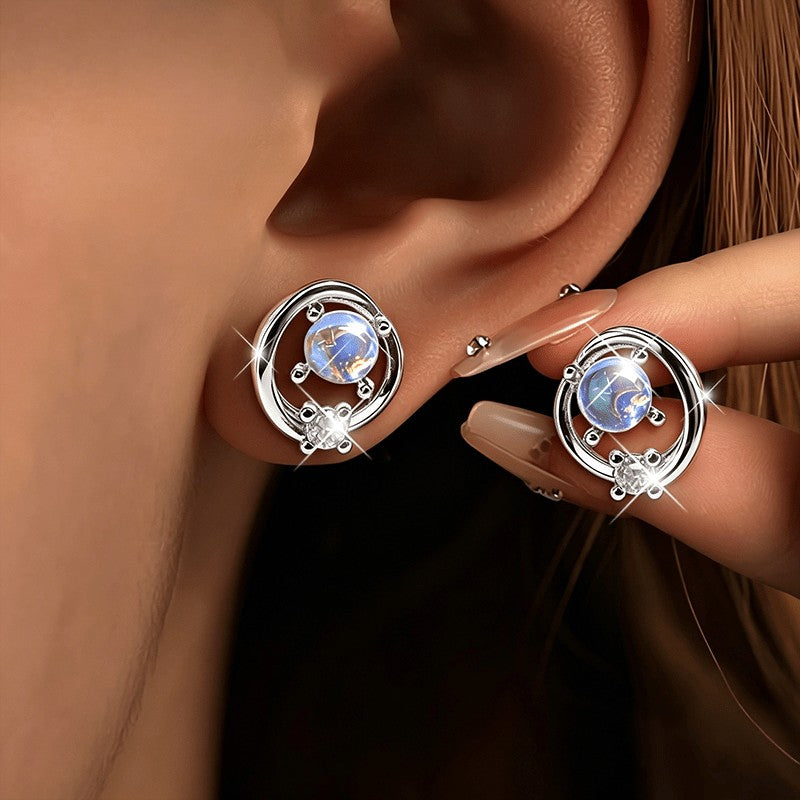 Blue Moonstone Circle Earrings
