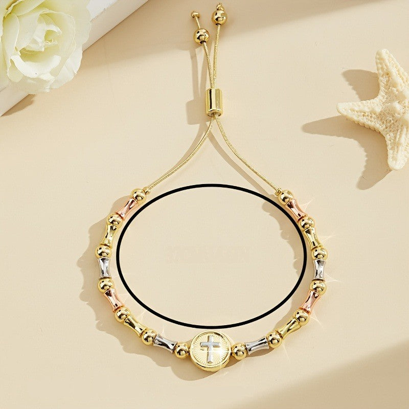 Tri-Color Cross Charm Bracelet