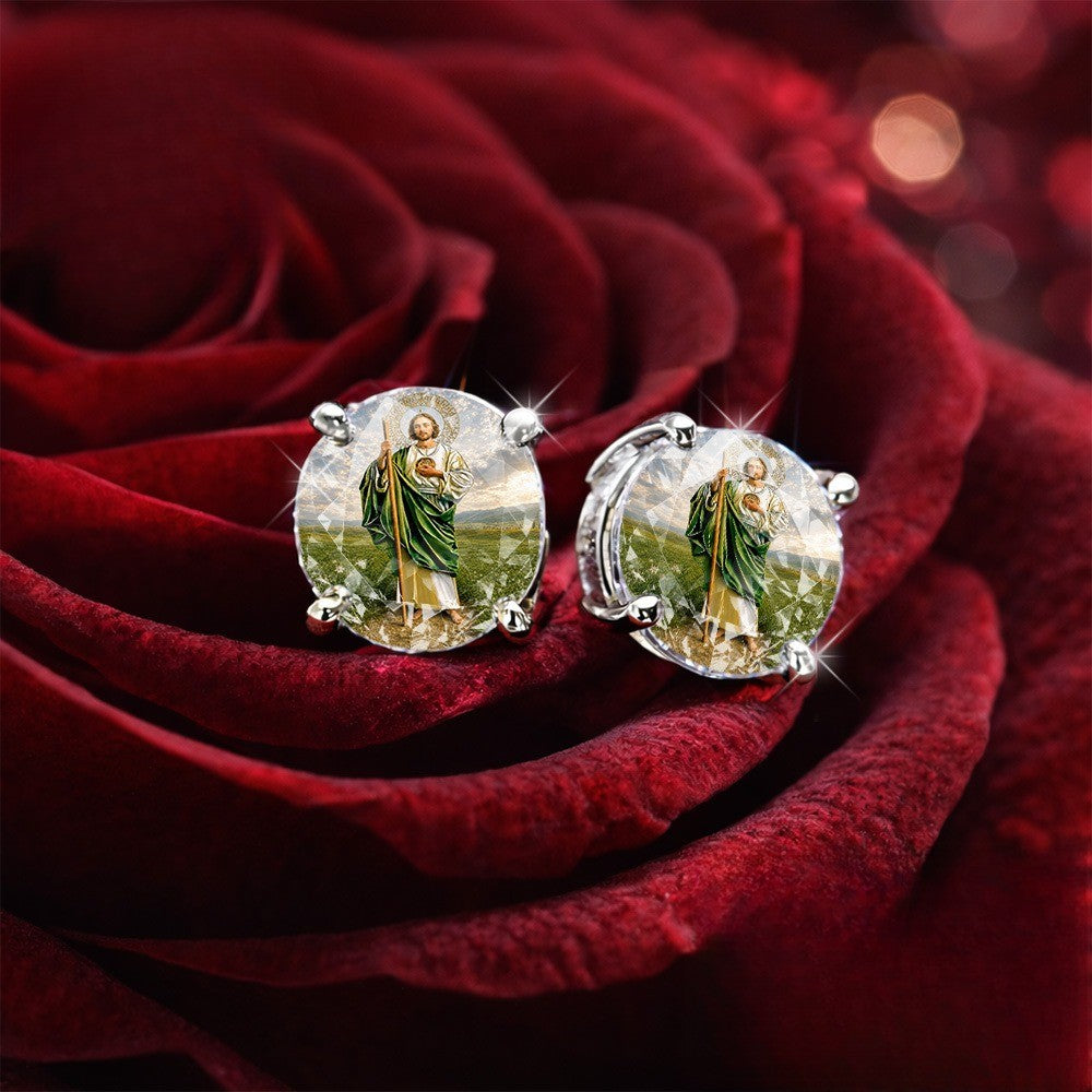 Saint in Green Field Earrings