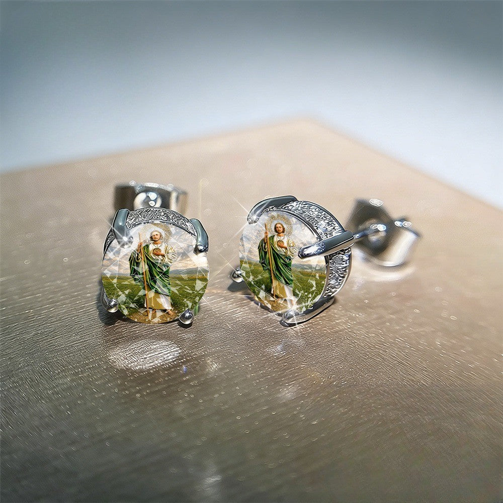 Saint in Green Field Earrings